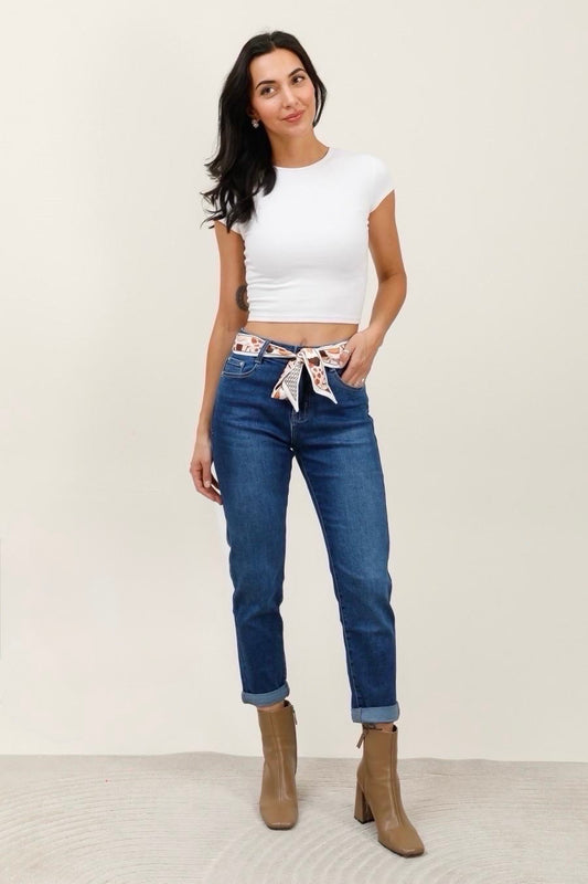 G smack stretchy mom fit jeans with Scarf Belt (10-22)