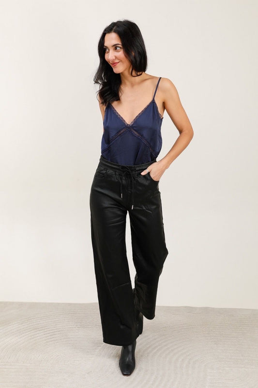 Pu stretchy wide leg with draw string (10-22)