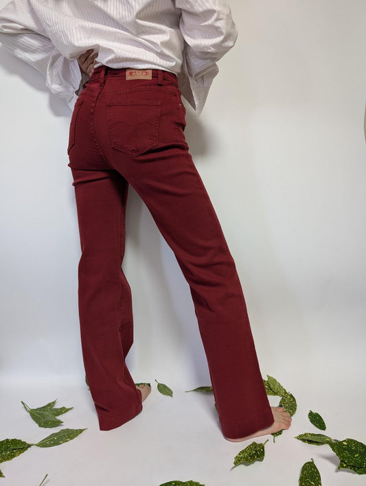 Burgundy Wide leg stretchy jeans (8-16)