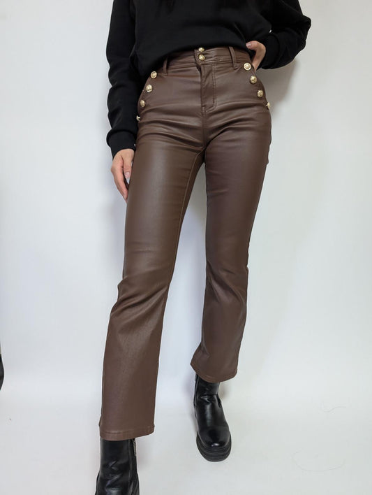 Chocolate brown Stretchy jeans with Button Pocket details (6-14)