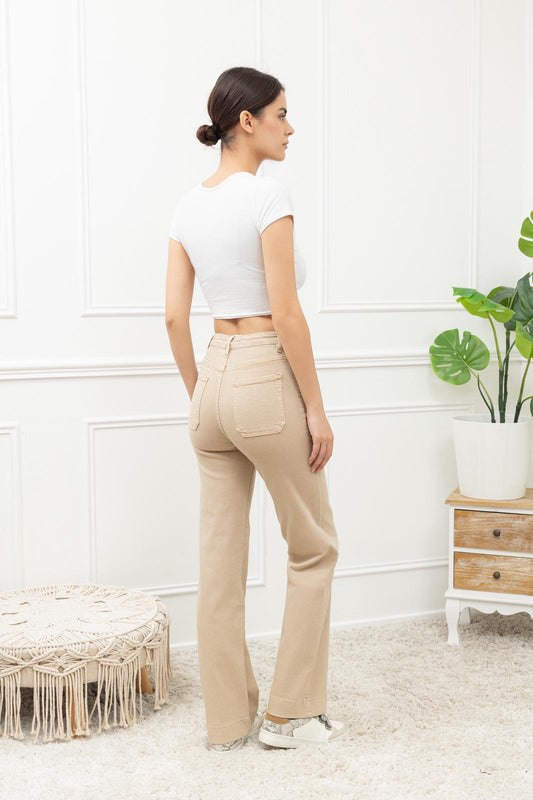 Light Moka Stretchy jeans with Front Pocket and Front Button details (6-14)