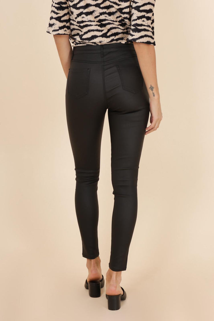 Black PU Coated Leather Look Skinny Jeans (8-16)
