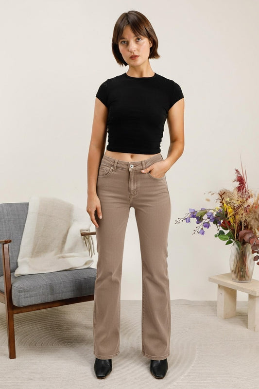 Light Chocolate Brown Wide Leg Denim Jeans (8-18)