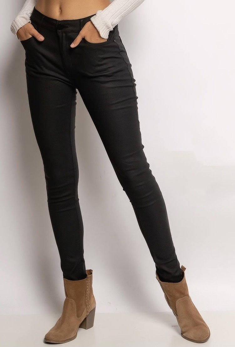 Plus Size Black PU Leather Look Jeans
