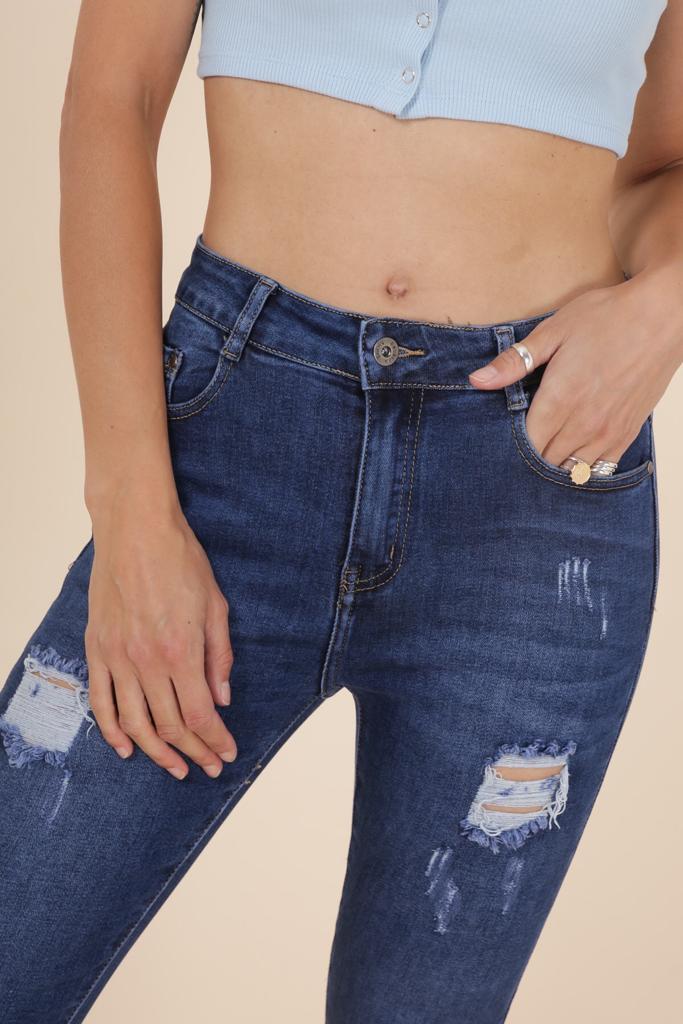 Distressed Ripped Detail Frayed Hem Jeans