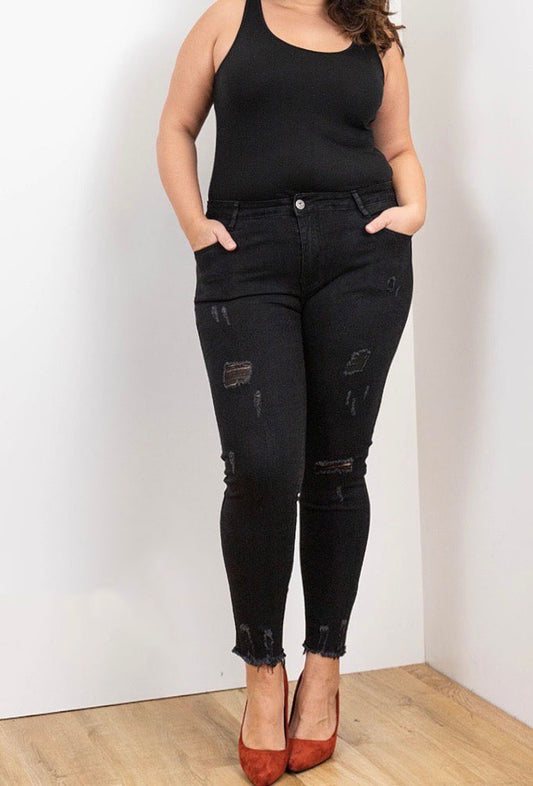 High Waisted Ripped detailed Black Denim Jeans